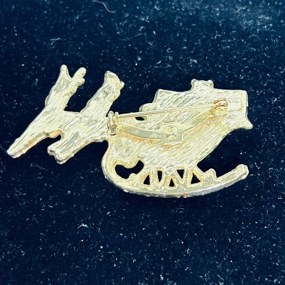Beatrix Gold Tone, Enamel And Faux Pearl Christmas Sleigh Brooch - Picture 2 of 3